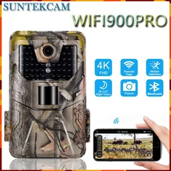 Suntekcam-Caméra de piste avec vision nocturne, émission vidéo en direct 4K, WiFi 900PRO, 30MP, contrôle Wi-Fi, distance Bluetooth, pièges photo extérieurs, quelque part