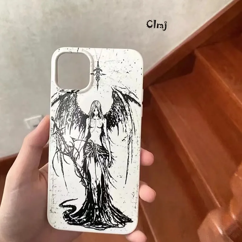 Clmj Punk Cool Angel Phone Case For iPhone 13 12 Mini 11 14 Pro Se 2020 X XR 7 8 Plus XS Max Silicone Phone Cover iPhone Case