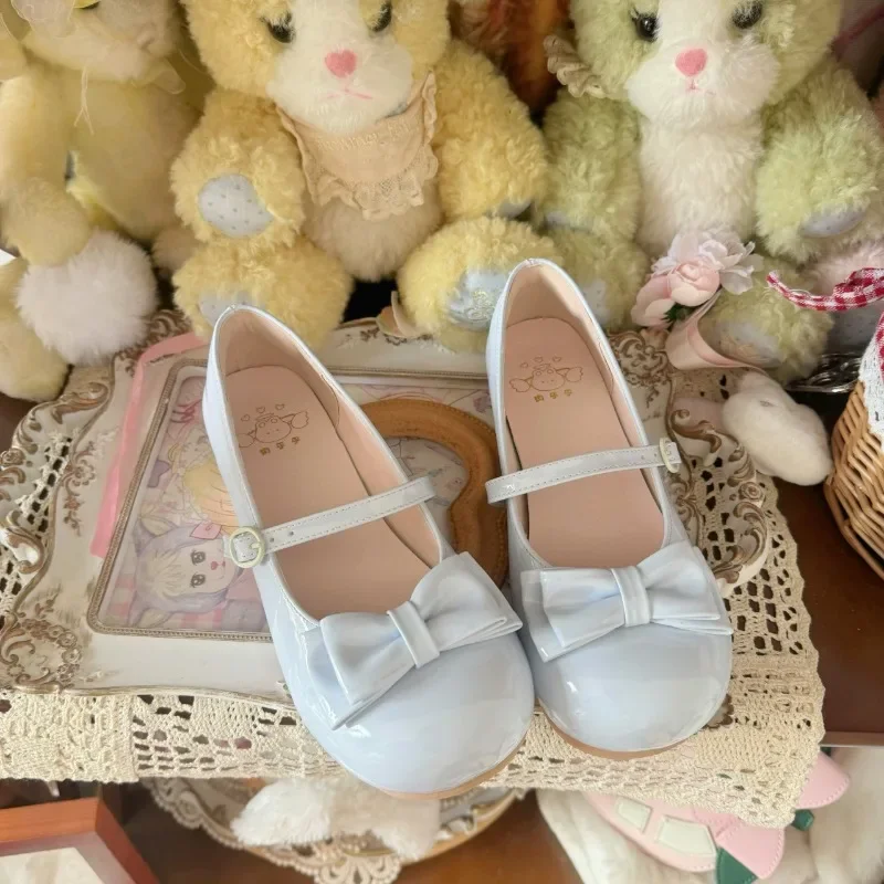 Buty damskie Lolita Damskie mieszkania Niskie okrągłe z paskami krzyżowymi Kokardka Śliczne dziewczęce księżniczki Buty na spotkanie przy herbacie