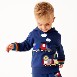Jumping Meters 2-7T Autumn Winter Boys Girls Hooded Sweatshirts With Cars Rainbow Applique Long Sleeve Children's Clothing Shirt
