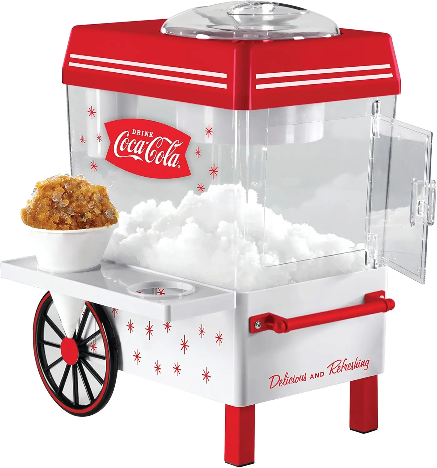 Coca-Cola Snow Cone Machine – Retro Table-Top Snow Cone Maker with Stainless Steel Blades – Slushie Machine Includes 2