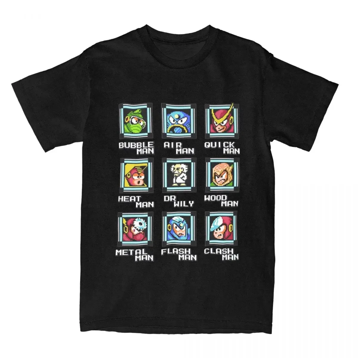 Men Women\'s NES Retro Video Game Mega Man Bosses T Shirt Accessories Megaman Gaming Cotton T-shirt Clothes Awesome Tee Shirt