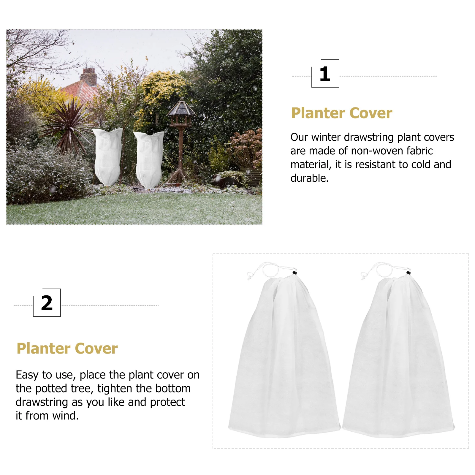 

2Pcs Plant Freeze Cover Non woven Fabric Windproof Anti Freezing Drawstring Frost proof Planter Protector Storage