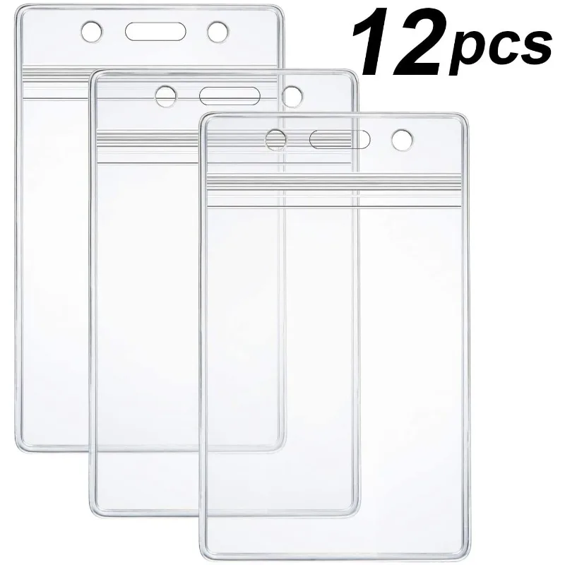 12 Pcs Extra Thick ID Card Badge Holder, Vertical Clear PVC Card Holder with Waterproof Resealable Zip Type