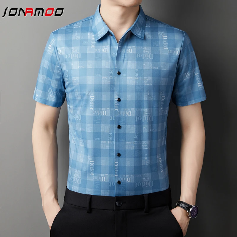 2024 Summer New Men's Business Casual Printed Short Sleeved Shirt Fashion Comfortable Wrinkle Resistant Top