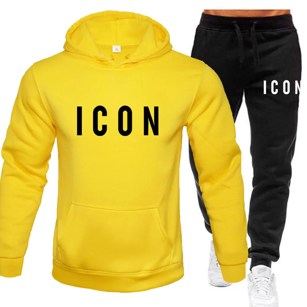 Setelan olahraga pria, baju Jogging Hoodie olahraga kasual harian kualitas tinggi, celana Joger cetak huruf ikon bertudung