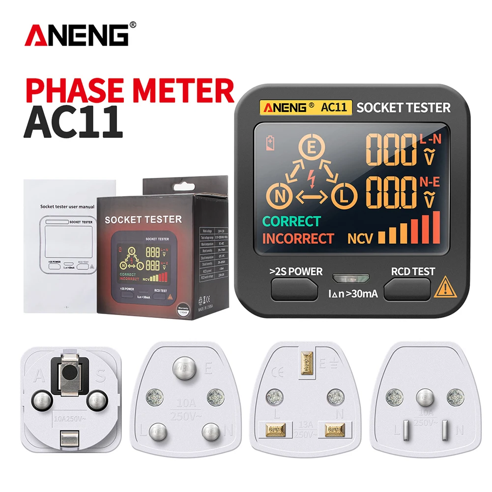 

ANENG AC11 Smart Socket Tester Circuit Polarity Phase Check Voltage Plug Outlet Switch Detector