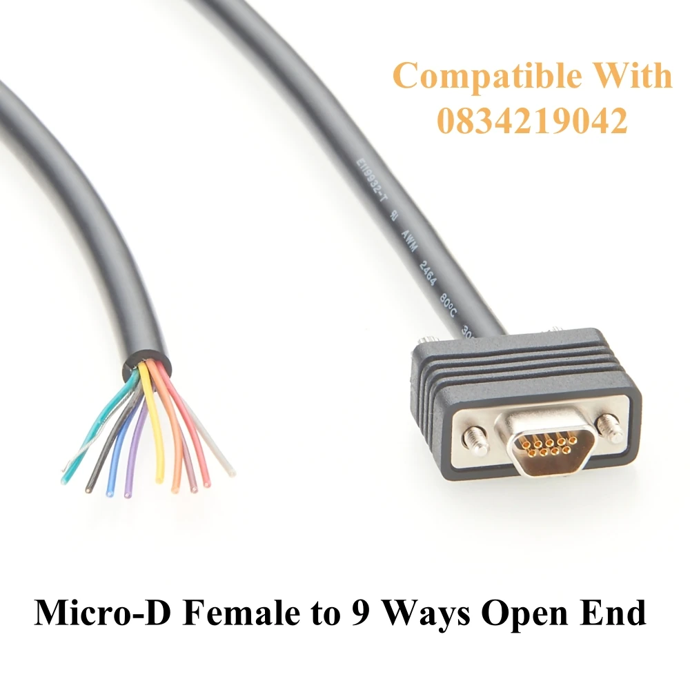 Micro DB9 Female Receptacle to Open Free End Pigtail Cable with Screw Micro D-Sub CMD 9 Pin Cable Compatible Molex 0834219042