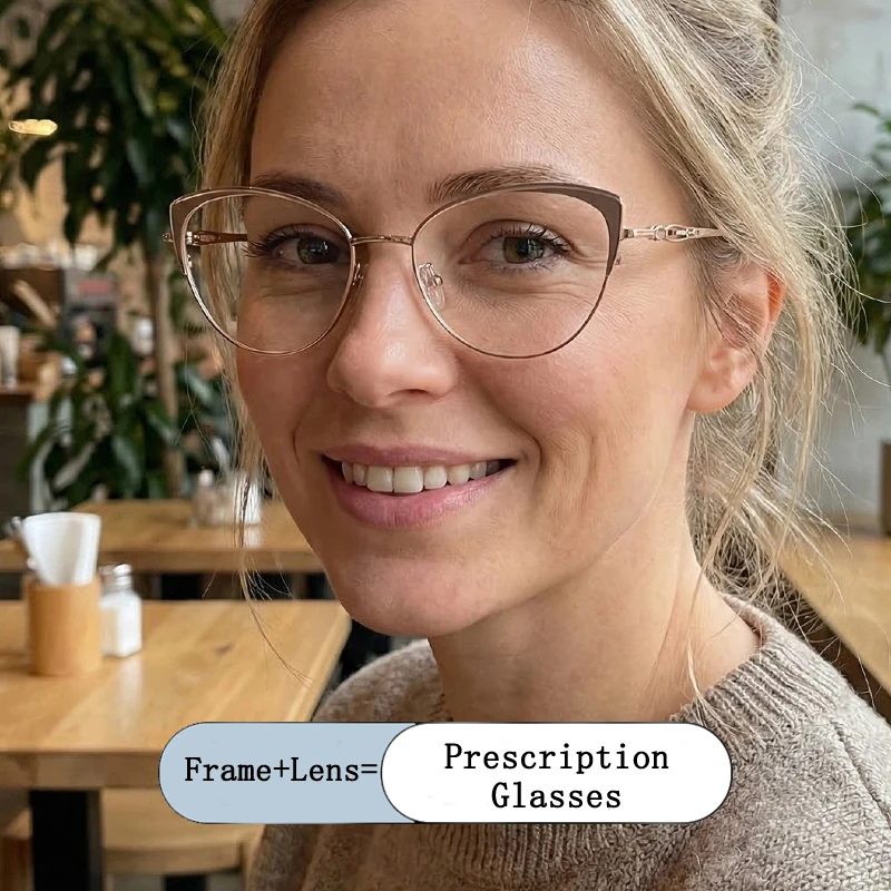 

New Brand Design Women Metal Cat Eye Frame Photochromic Prescription Glasses Anti Blue Ray Hyperopia Myopia Astigmatism Eyewear