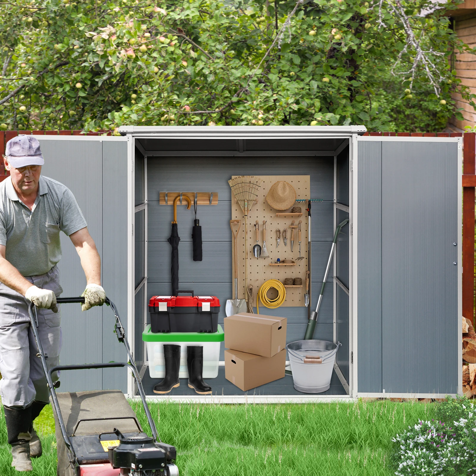 5x3FT Outdoor Storage Shed Waterproof Resin Plastic Cabinet with Lockable Doors for Bikes Patio Furniture and Tools