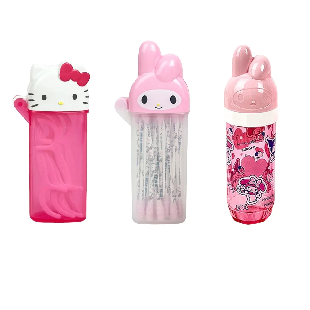Kawaii Sanrio Hello Kitty Melody Storage Box Cute Cartoon KT Cat Flip Cover Cotton Swabs Band Aids Dental Floss Organizer Boxs