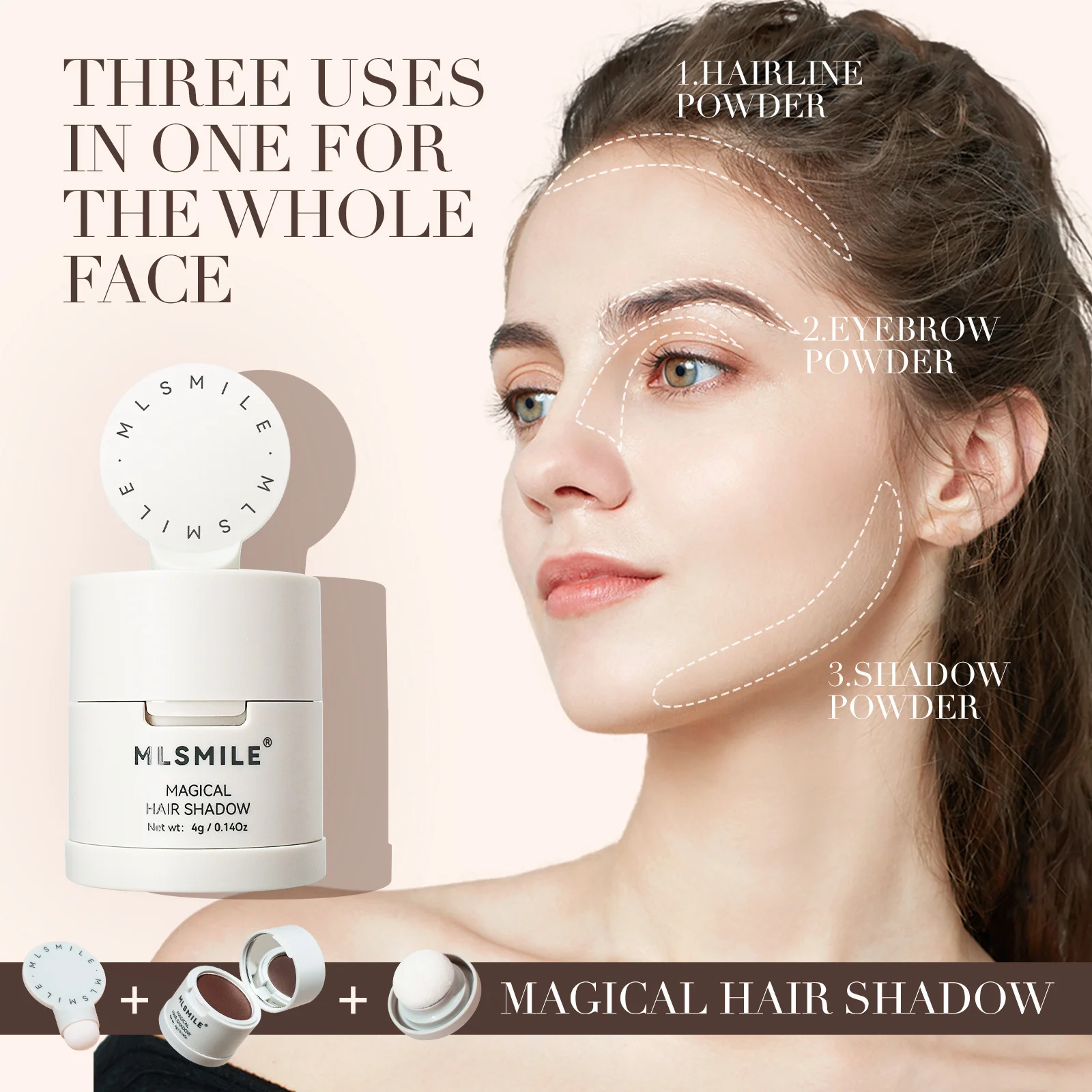 MLSMILE hairline filling and contouring powder, waterproof and sweat proof, instantly covers hair roots, fluffy eyebrow powder