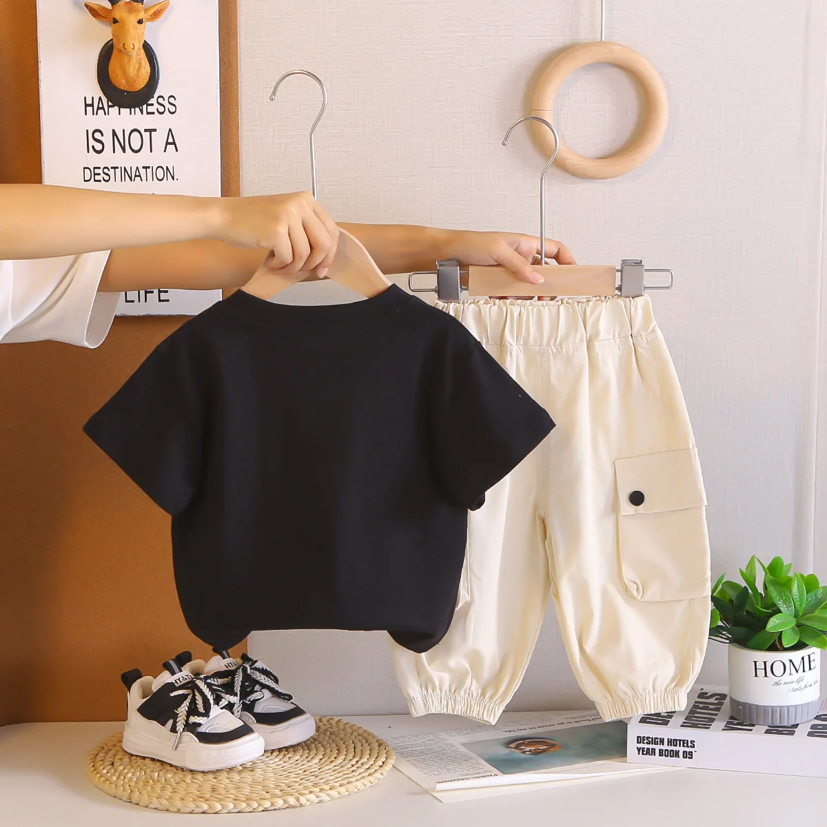 الكورية الأولاد قصيرة الأكمام مجموعة 2026 جديد عادية بيبي بوي الصيف جيب تي شيرت وبنطلون وتتسابق ملابس الأطفال الأولاد دعوى #4