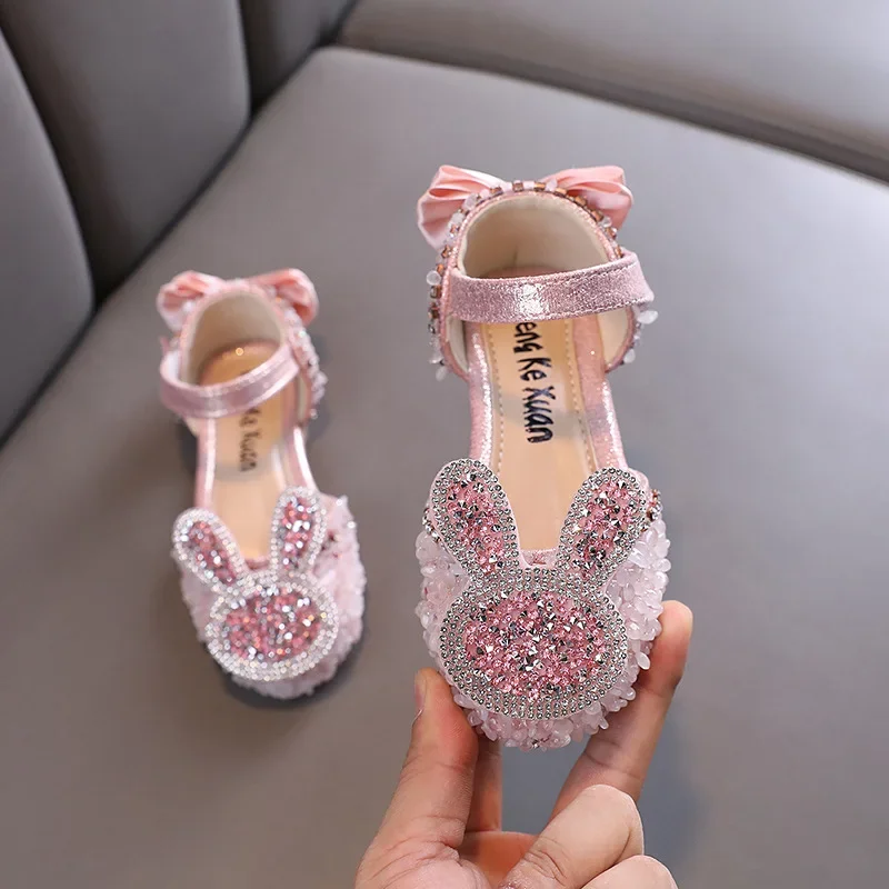 

Elegant Girls Flat Sandals for Wedding Party Sequins Fashion Children Princess Shoes Versatile Rhinestone Kid Dress Single Shoes