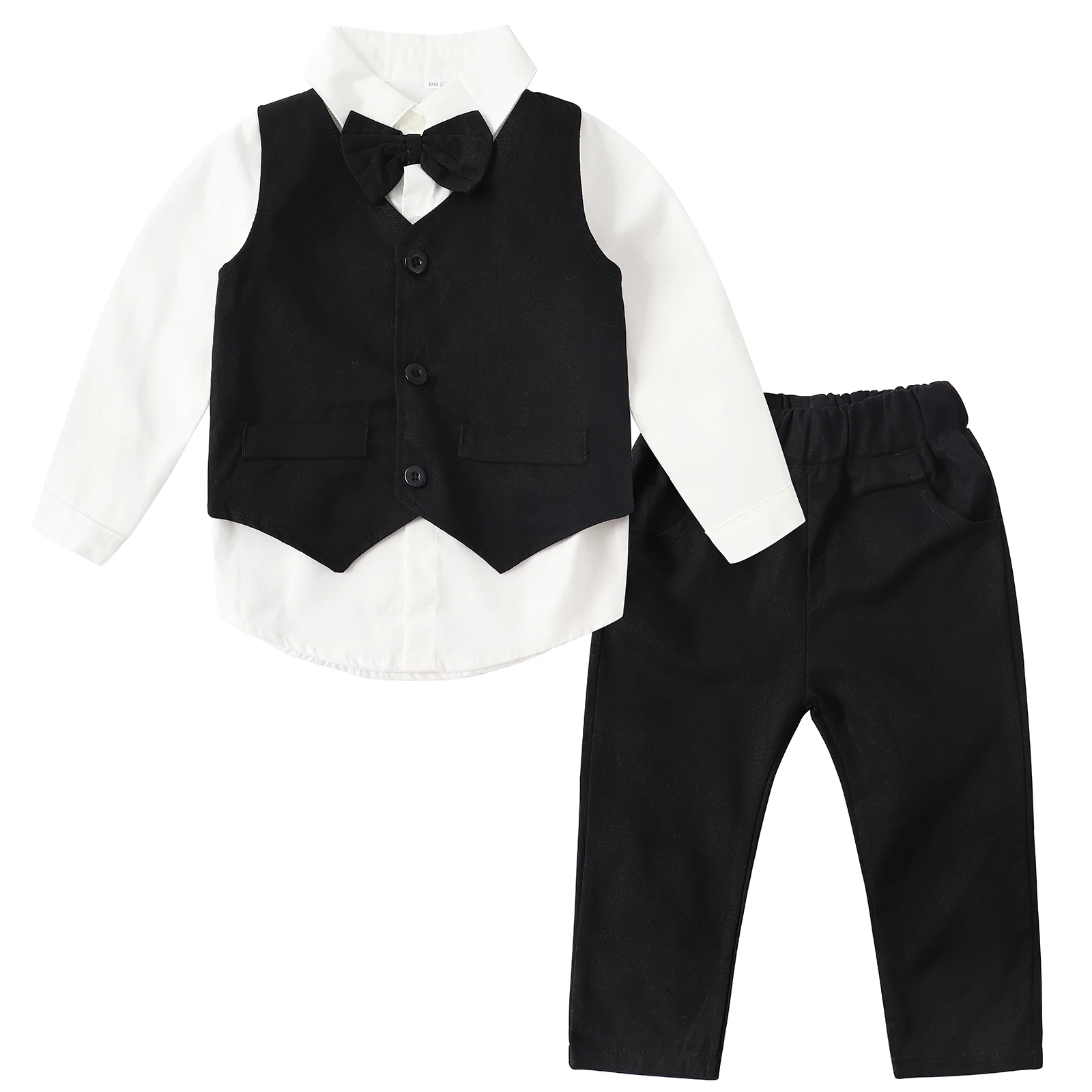 

Jurebecia Baby Boy Suit Toddler Formal Outfit Kids 3 Piece Vest Gentleman Clothes Long Sleeve Shirt And Pants Set