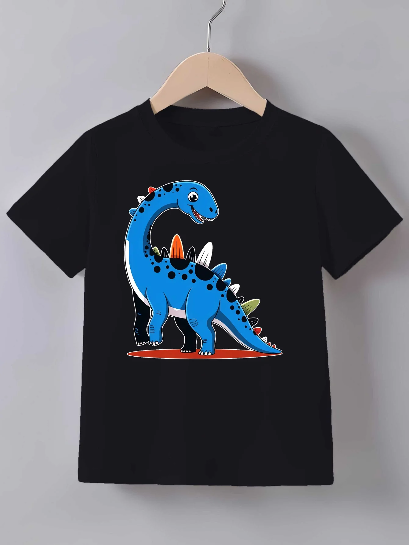 Kids Family Matching T Shirt Blue Spotted Dinosaur Cartoon Print Short Sleeve Cotton Tops For Boys Girls Daily Casual Outfit