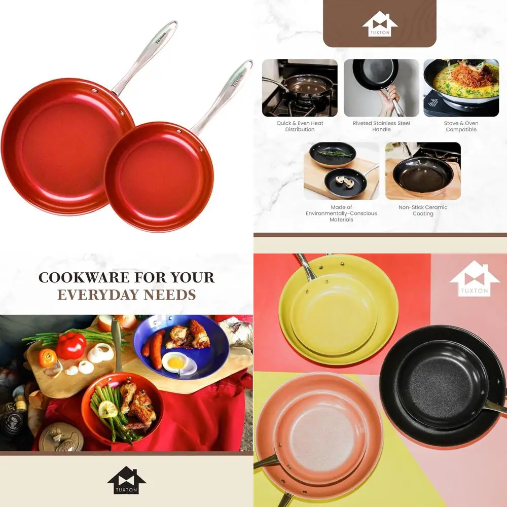 

Stainless Steel Nonstick Frying Pan Set, 8 & 11 with Riveted Handles, Oven and Stove Safe, Cayenne Red