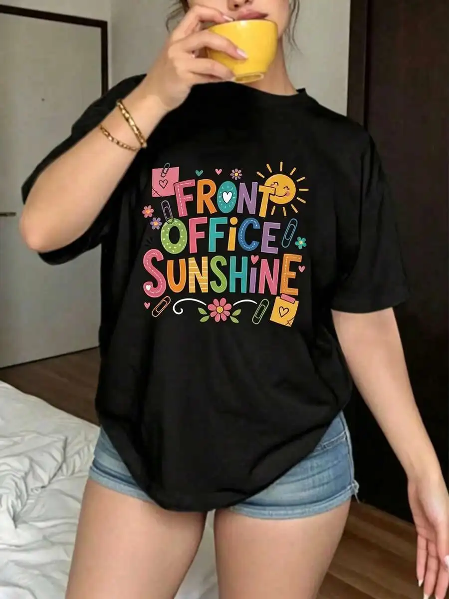 Women Casual Short Sleeve Graphic T Shirt Cute Front Office Sunshine Print Oversized Summer Daily Office Wear Trendy Summer Outfit Top