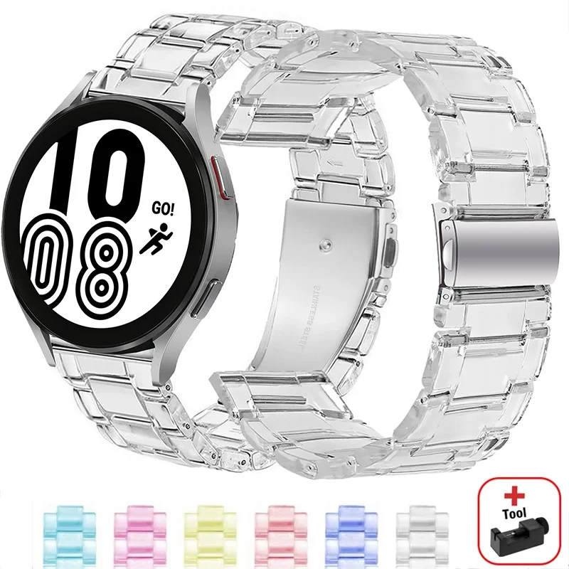 Transparentes Armband + Werkzeug für Samsung Galaxy Watch 7 FE 6-4/classic/3/5/pro/Active 2 20 mm/22 mm Armband Huawei GT 5-4-3-2-2e Bänder
