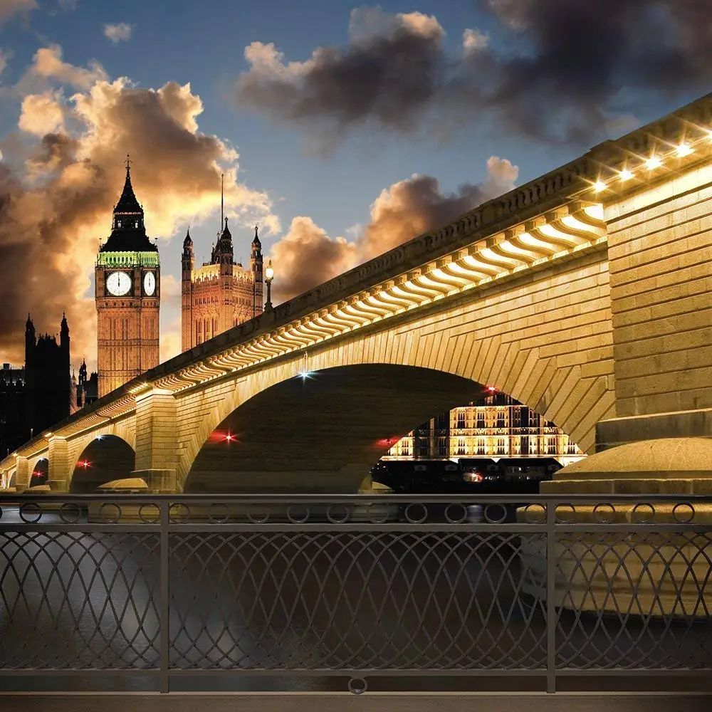 

London Clock Tower night Bridge Building River backdrops High quality computer print scenic Photography Studio Backgrounds