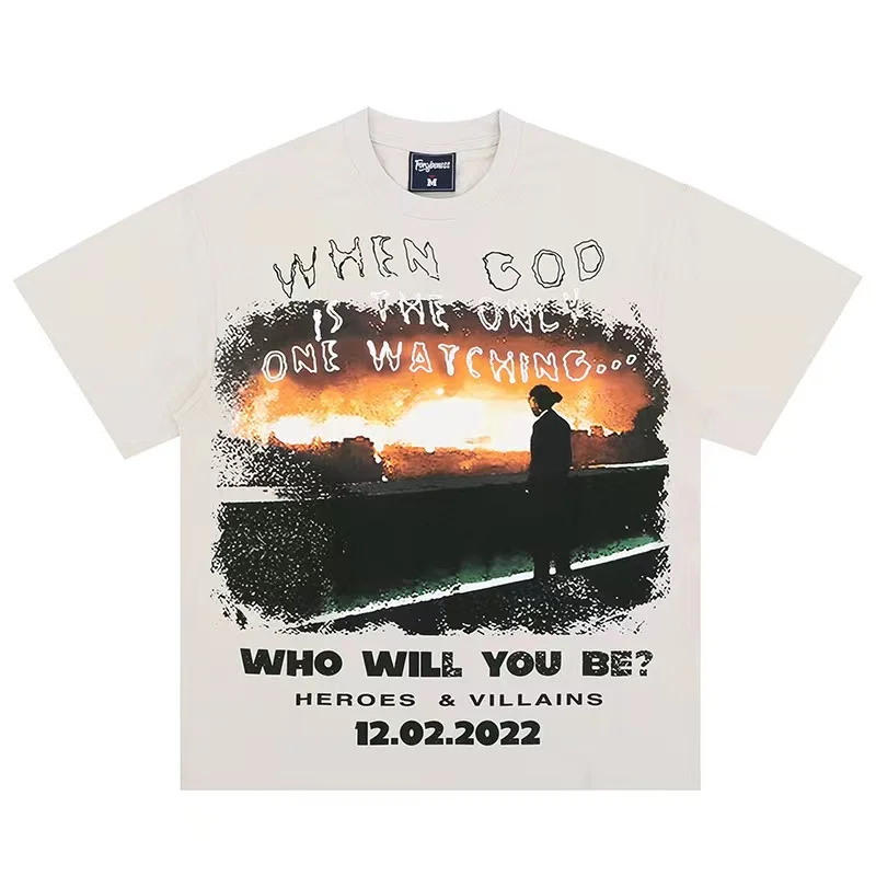 

High Street sunset figures printed round-necked apricot short-sleeved t-shirt