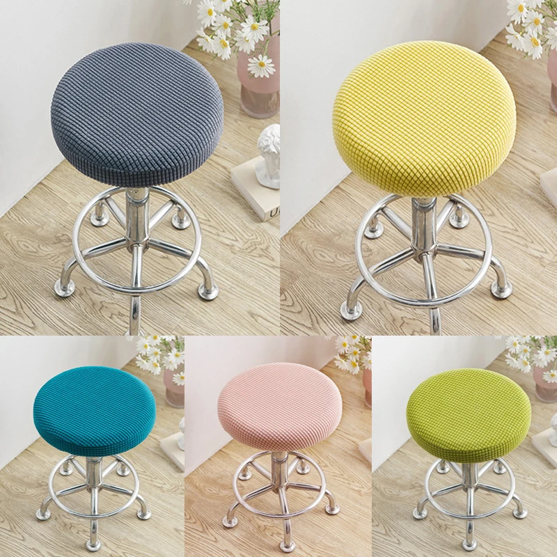 Round Chair Cover Removable Stool Bar Stool Cover Stretch Chair Slipcover Solid Anti-Dirty Washable Seat Cushion Protector