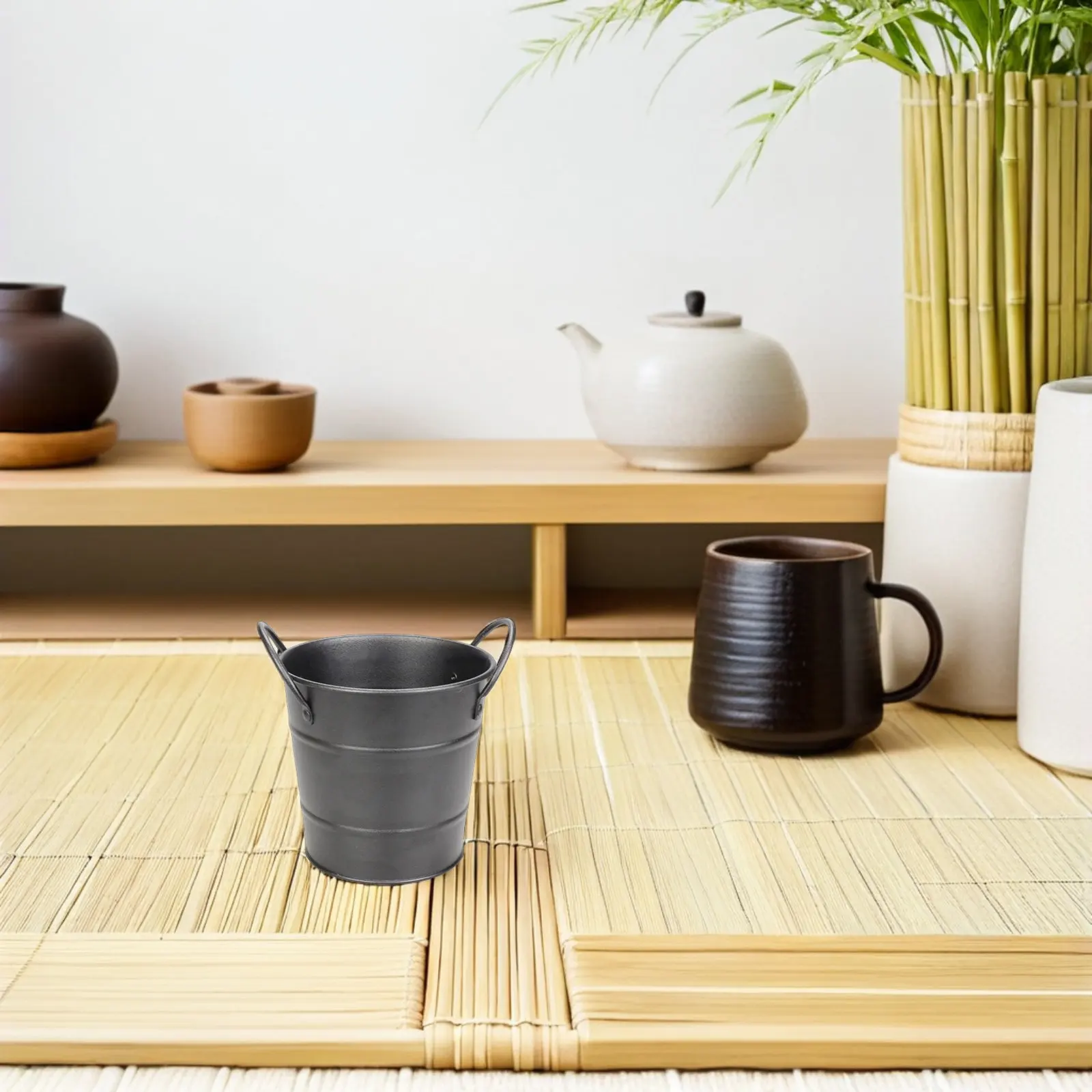 Fashion Forward Mini Ice Bucket in Black Metal Craftsmanship for Cold Snacks Ice Storage Wall Hanging Pail for Bar Kitchen Decor