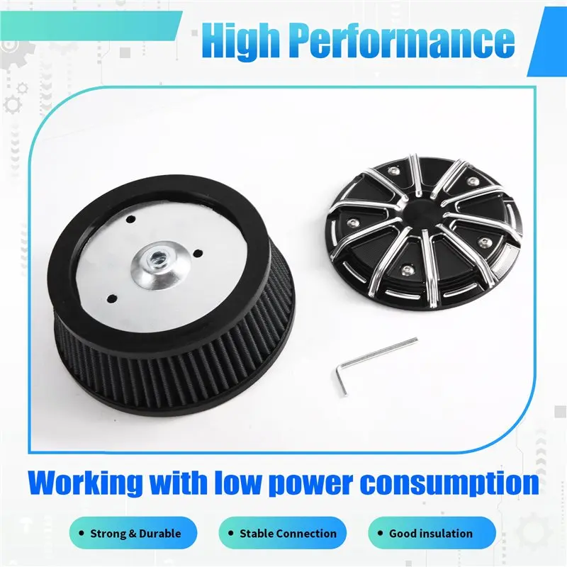 Leading-Motorcycle Black Air Cleaner Cover&3 Hole Air Filter For Touring 08-16 Dyna 99-17 Softail 00-15 Black