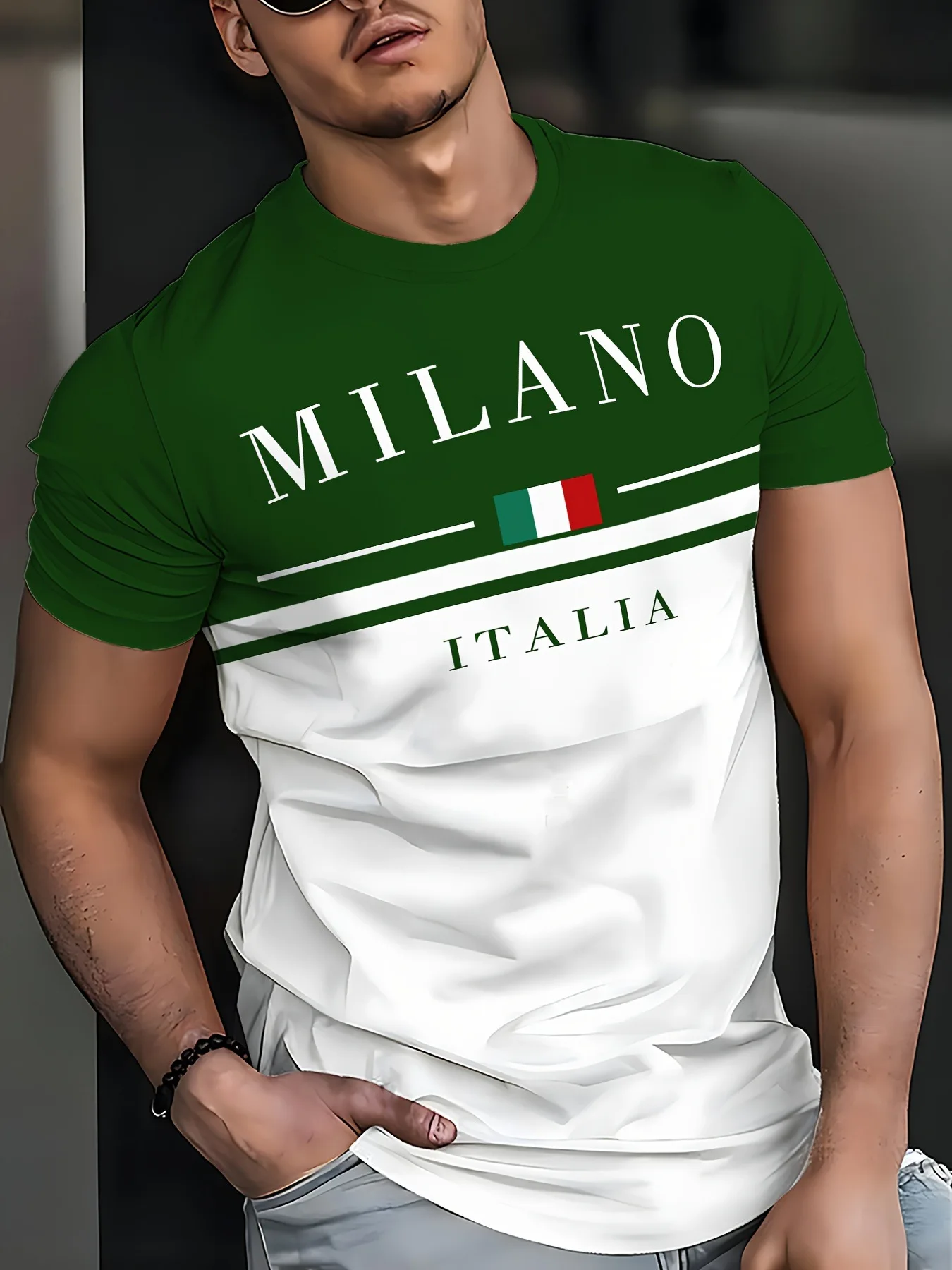 Italia Milano Letter Pattern 3D Prited Men's Tshirts Short Sleeve Casual Tops Mens O-neck T-shirt Boys Loose Streetwear image 5