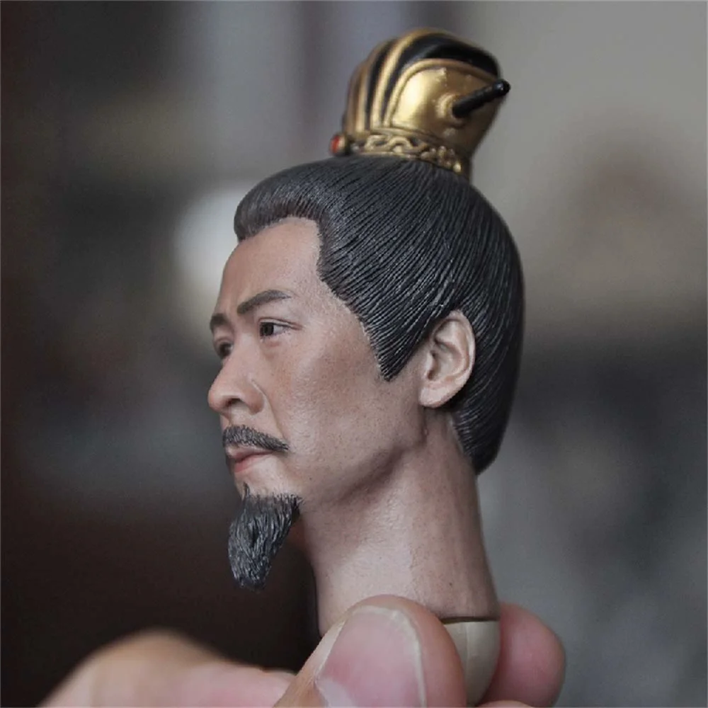 Male Head Carving Crown Ancient Three Kingdoms Liu Bei Painted Soldier Star Model 1/6 Scale Action Figure Figure Body