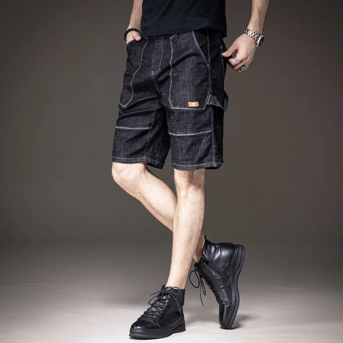 Summer Vintage Men Clothing Denim Shorts Streetwear Fashion Thin Straight Loose Black Versatile Outdoor Casual Cargo Short Jeans