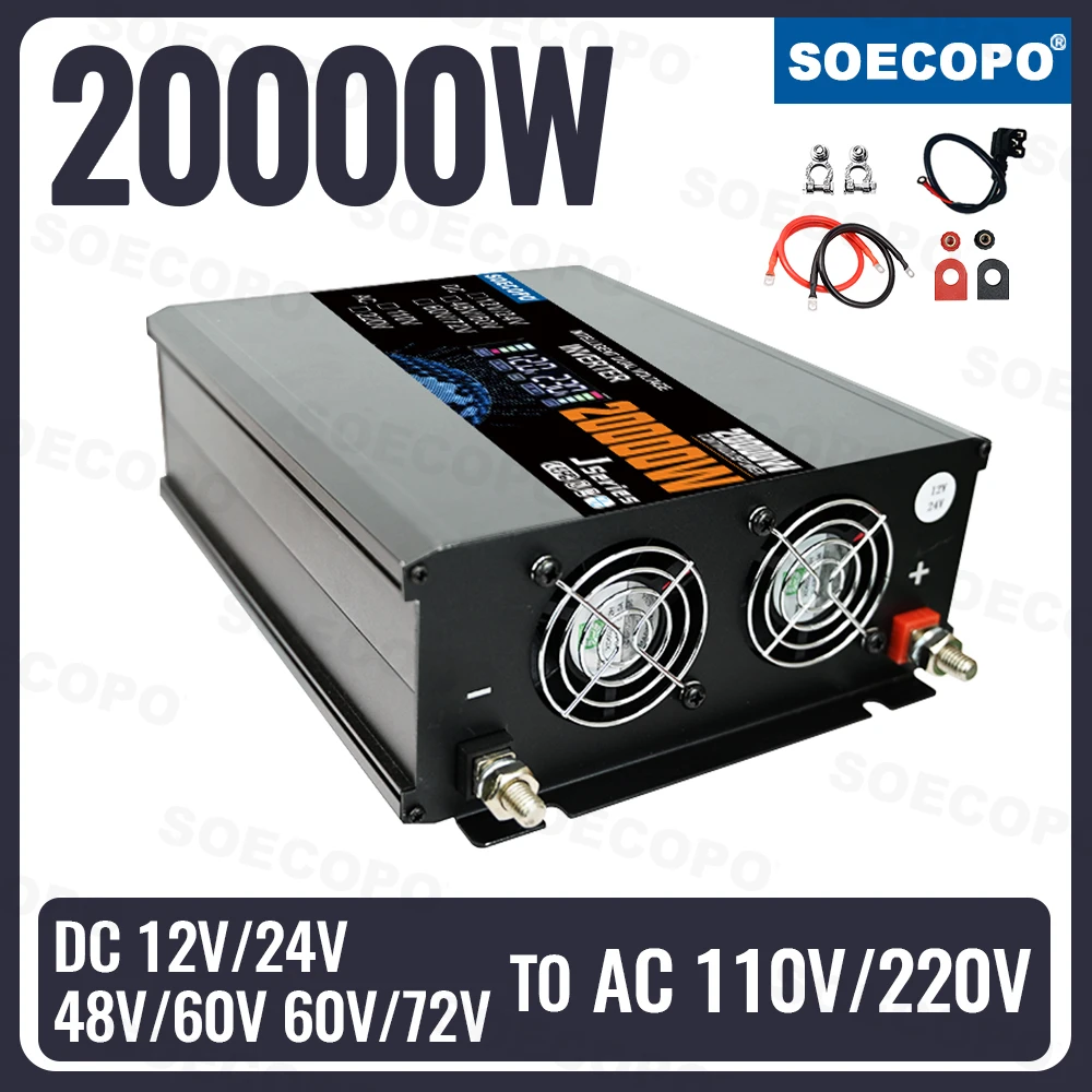 SOECOPO 20000W Power Inverter 12V to 110V/220V Car Voltage Converter 2 Sockets Dual Voltage Input for Camping & Car Accessories