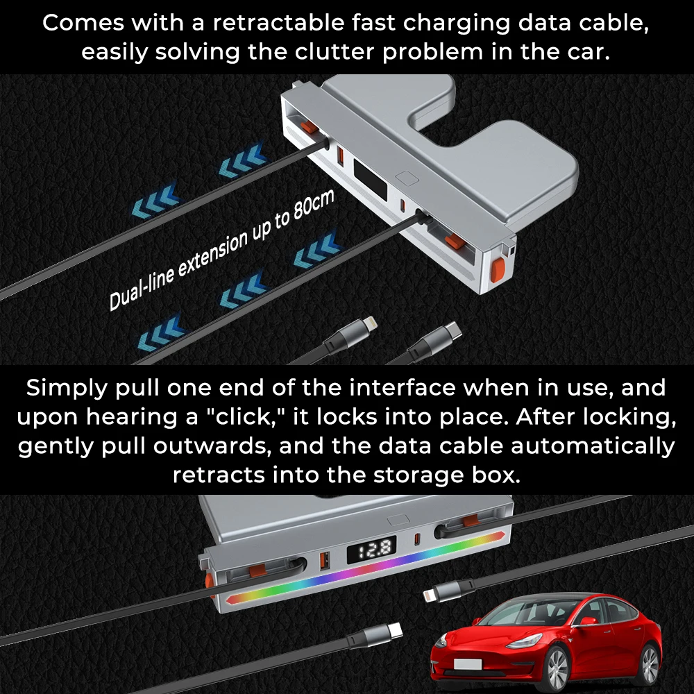 Estação de ancoragem inteligente para Tesla Model 3, carregador rápido, hub de derivação USB, controle central, acessórios divisor, Highland, 65W,