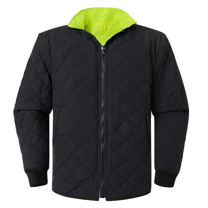 High Visibility ANSI Navy Bottom Hi Vis Safety Reflective Thermal Bomber Jacket with Detachable Thickened Cotton Linner