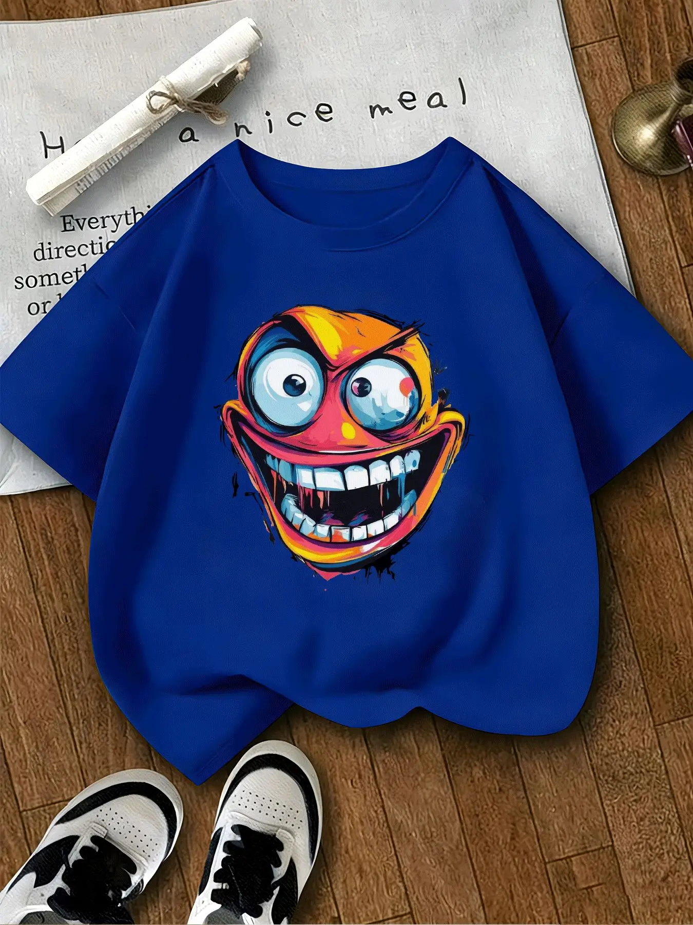 Summer Children's Cartoon Monster Printed T-shirt, Children's Street Style Casual Wear, Parent-child Casual Daily Top