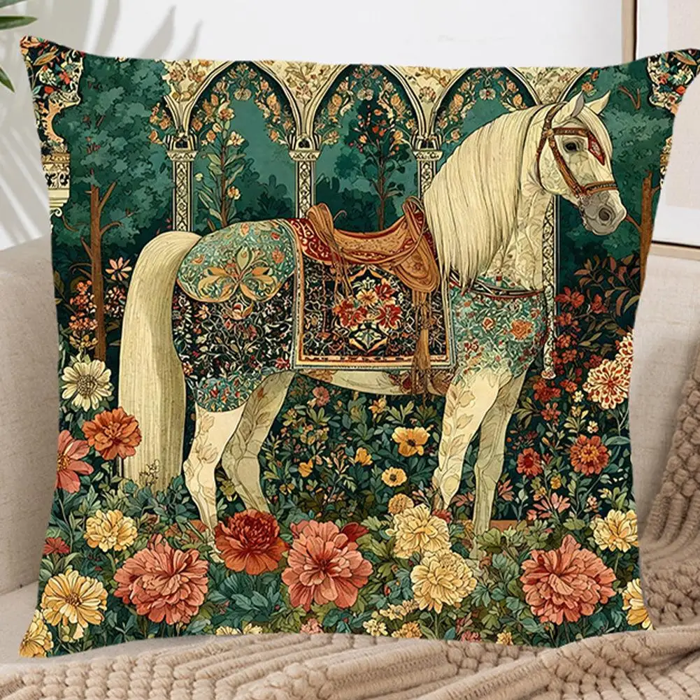 Farmyard Charm: 2D Flat-Printed Pillow with Stylish horse  and Scenic Design Sofa cushion cover, home decoration, 2D printing