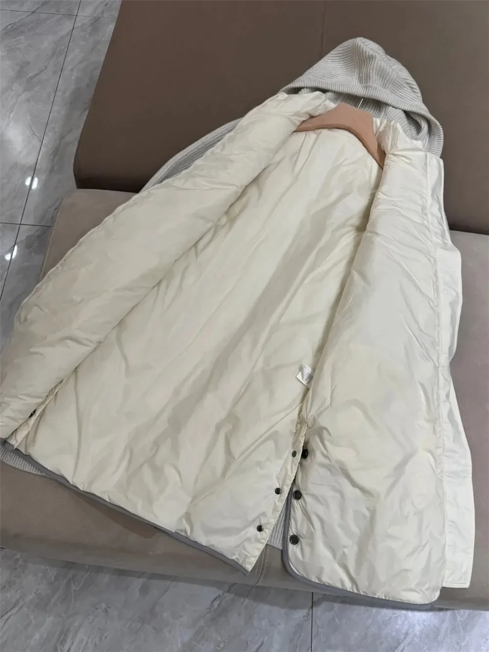 女性用ノースリーブフード付きカーディガンセット,スタンドカラー,グースダウンベスト,長袖,カシミア,2ピース
