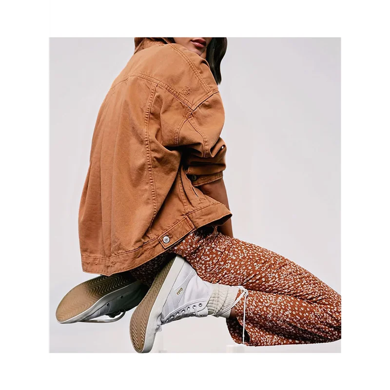 ABRT-Jaqueta jeans feminina de manga comprida com lapela solta