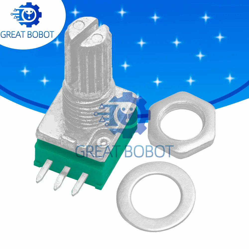 RK097N 3-Pin Sealed Potentiometer 5K to 500K Ohm 15mm Shaft with Switch Audio Amplifier Potentiometer