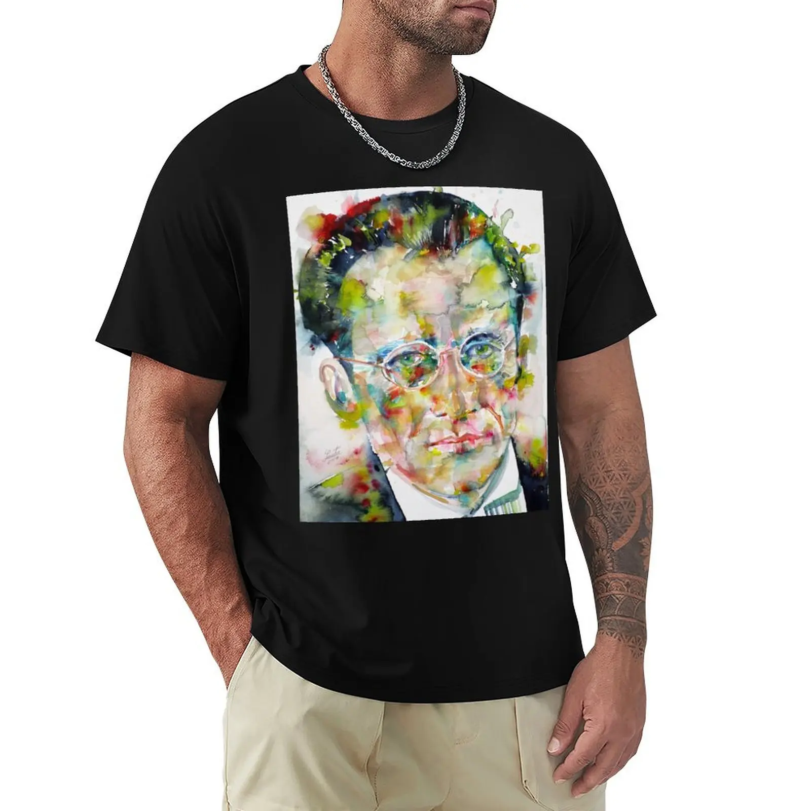 ERWIN SCHRODINGER - watercolor portrait T-Shirt quick-drying blue archive mens graphic t-shirts pack