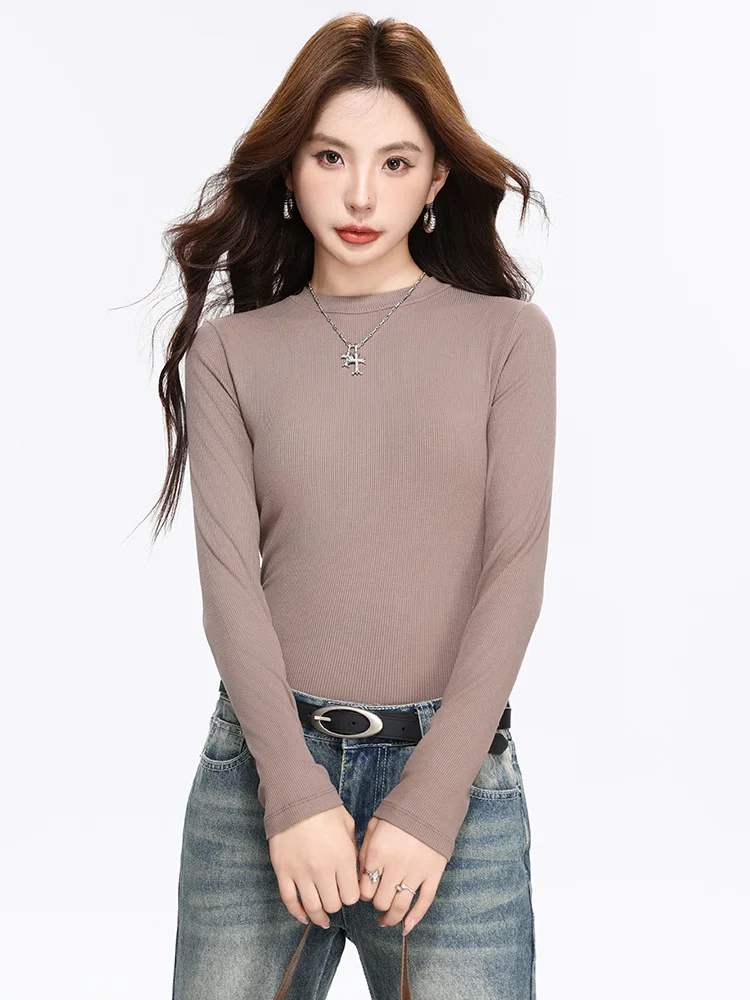 

Футболки с длинным рукавом, женские минималистичные розовые хлопковые футболки свободного покроя, зимние теплые, удобные, молодежные, женские, повседневные, стильные, на каждый день