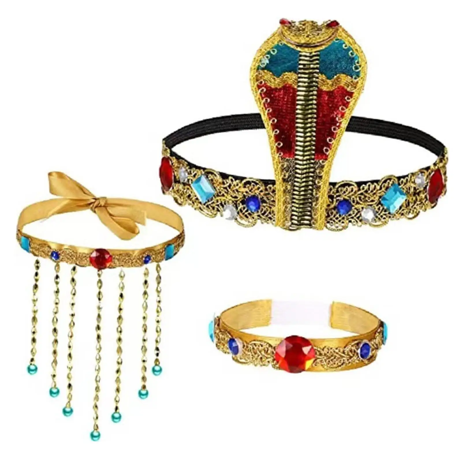 Costume égyptien 3 pièces pour femmes, bandeau perlé serpent pour fête mascarade