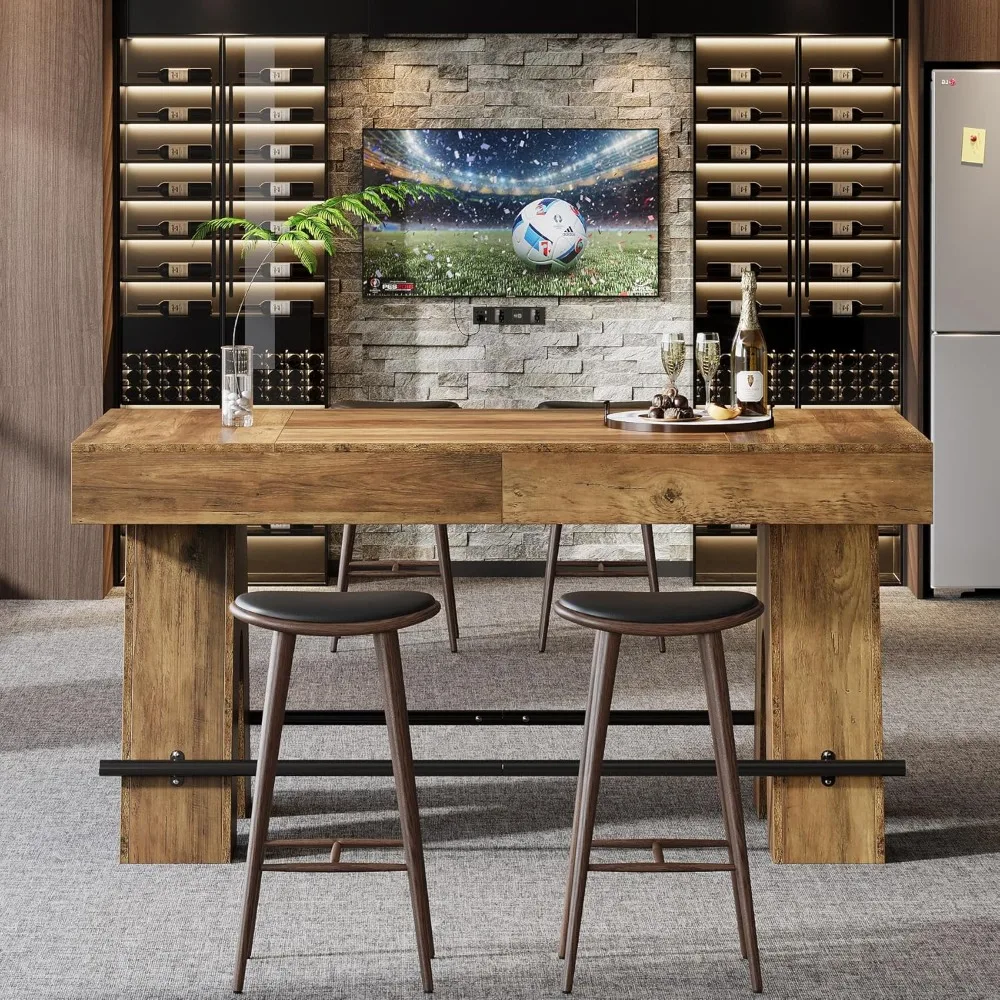 طاولة بار Tribesigns، طاولة حانة بارتفاع 63 بوصة، طاولة ارتفاع مضادة مع مسند قدم معدني، عداد طعام مستطيل عالي الجودة #3