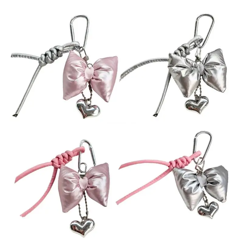 Heart Bows Keychain Aesthetic Leather Straps Suitable for Women and Girls Bags Phones Handbags Fashion Accessories Dropship