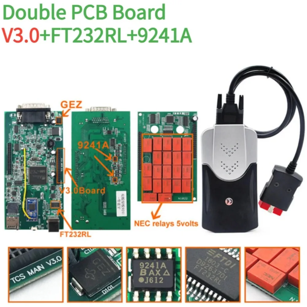 Herramienta de diagnóstico de camiones TCS Multidiag 2021,11, con Software activador, V3.0, 9241A, doble PCB verde, V9.0, lector de código