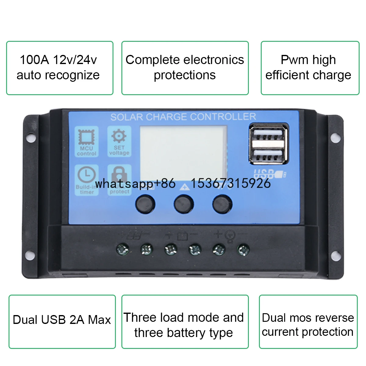 Solar Charge Controller 12V 24V 100A/60A/50A/40A/30A/20A/10A Auto LCD Dual USB StreetLamp Charging  Camping  Home  RV Grassland