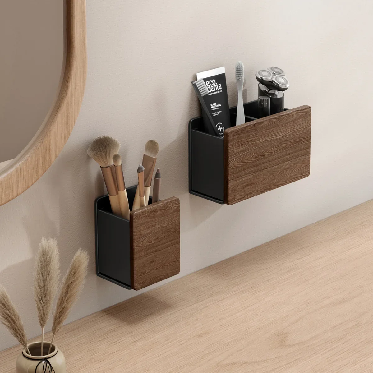 desktop-remote-control-storage-box-sundries-box-pen-holder-stationery-makeup-brush-bathroom-shelf-no-punch