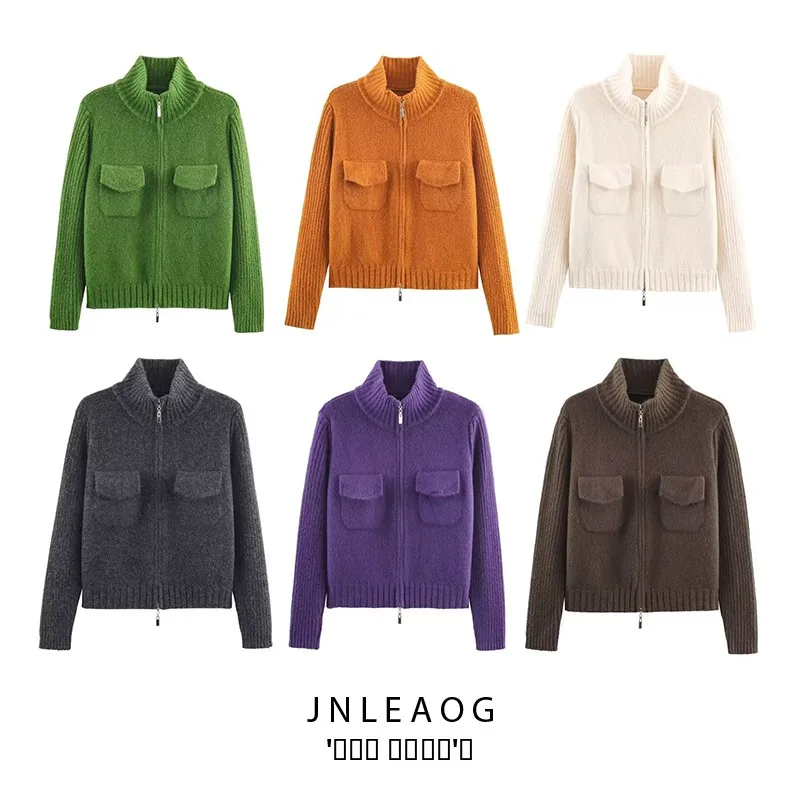 ملابس خارجية محبوكة من Faionable بتصميم سحاب مزدوج من ألياف البوليستر طويلة Sve بطول منتظم معطف نسائي