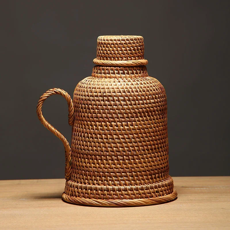 

Rattan Woven Thermos Glass Liner Drinking Bottle Creative Retro Water Kettle Teahouse Hotel B&B Thermo Bottle