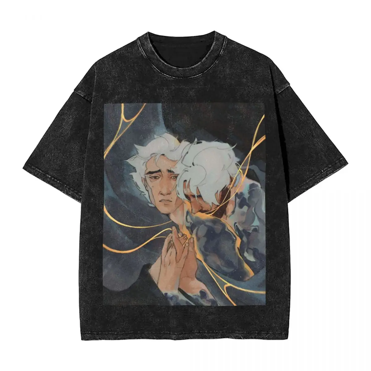 Viktor & Jayce Washed T Shirt Man Anime Arcaned Vintage Casual T-Shirts Summer Crew Neck Fashion Tees Print Oversize Clothing